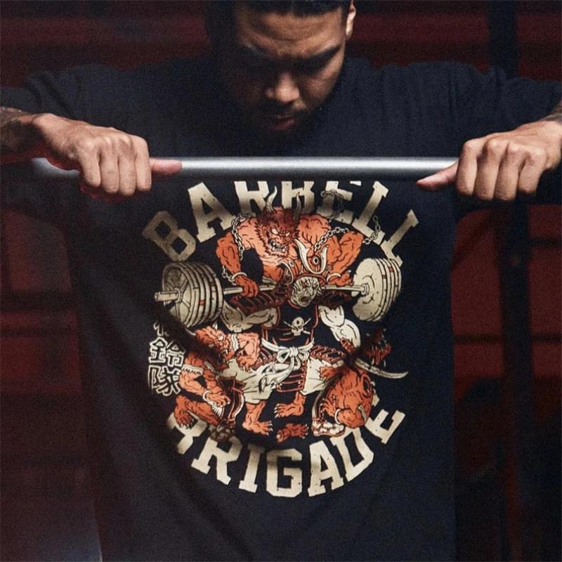 Barbell Brigade Men's Oversized T-Shirt Cotton Crew Neck Short Sleeve Fitness Summer Sports Joggers Gym Running Training Tee