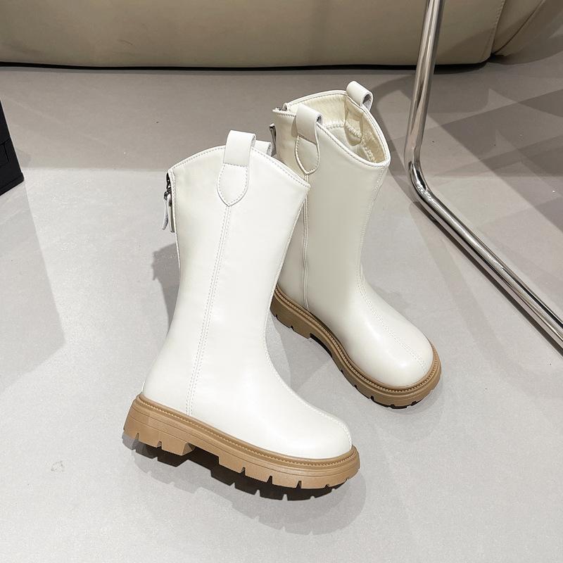 Children Knee Length Boots Winter Student Girls Princess Boots Kids Zipper Comfortable Non Slip Solid Color Long Boots
