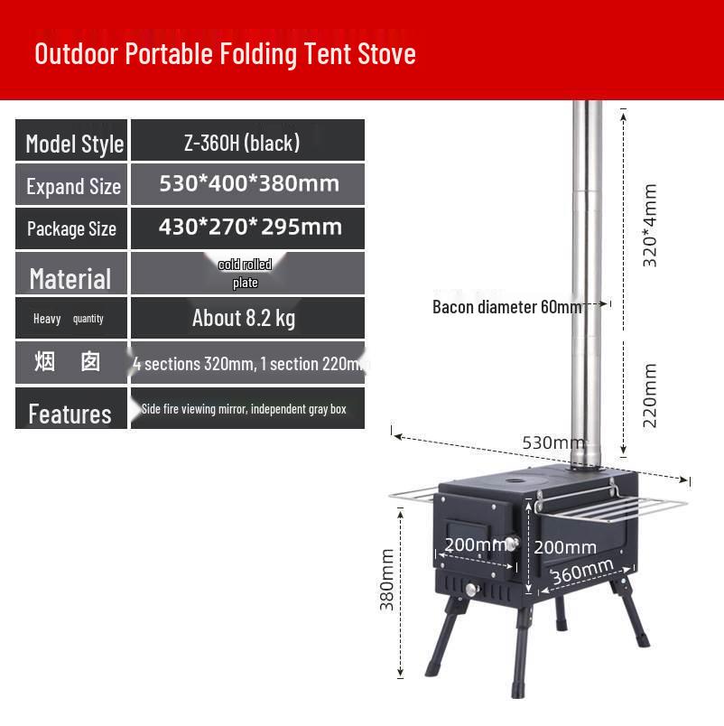 Portable Outdoor Cassette Stove: Camping Heater, Firewood Stove, Barbecue Grill, Chimney Oven, Stainless Steel.