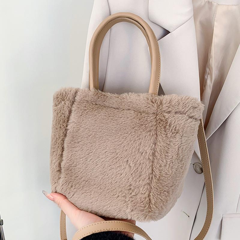 Trendy Plush Bucket Bag For Women 2023 Fashion Simple Handheld And Crossbody Casual Commuter Bag In Black Beige Khaki хаки