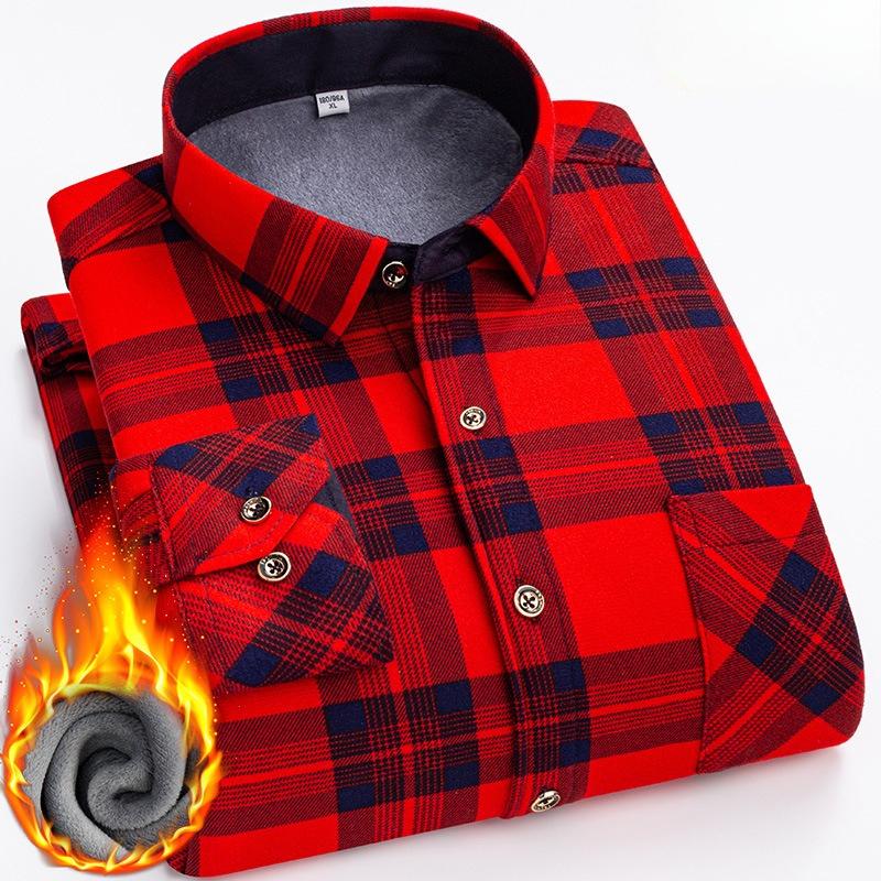 Men's Winter Sherpa Lined Flannel Shirt Jackets Long Sleeve Button Down Fleece Dress Shirts for Men Casual Warm Comfortable Thermal Shirt With Pockets