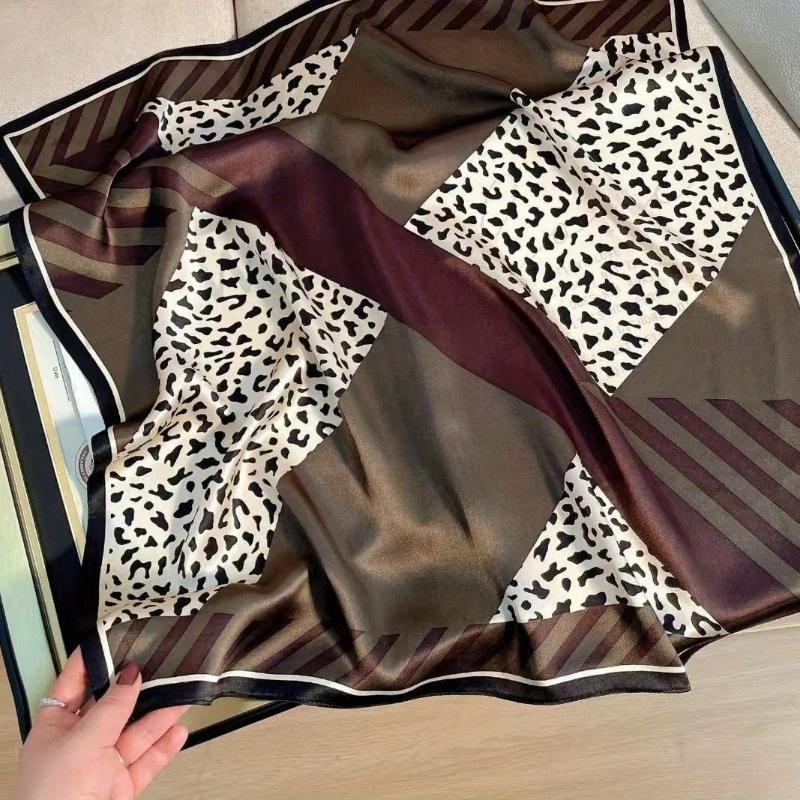 

Retro Leopard Print Hijab Spring Summer Polyester Fiber Scarf for Women Outdoor Travel Shawl Neck Gaiter Sun Protection Hijab 8Y зелёный
