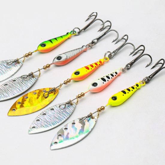 5Pcs 5.7CM/9G Fishing Lure with Spinner Blade Hook Long Casting Metal Rotating Sequin Spoon Spinnerbait Bass Pike Walleye Fishing Accessories