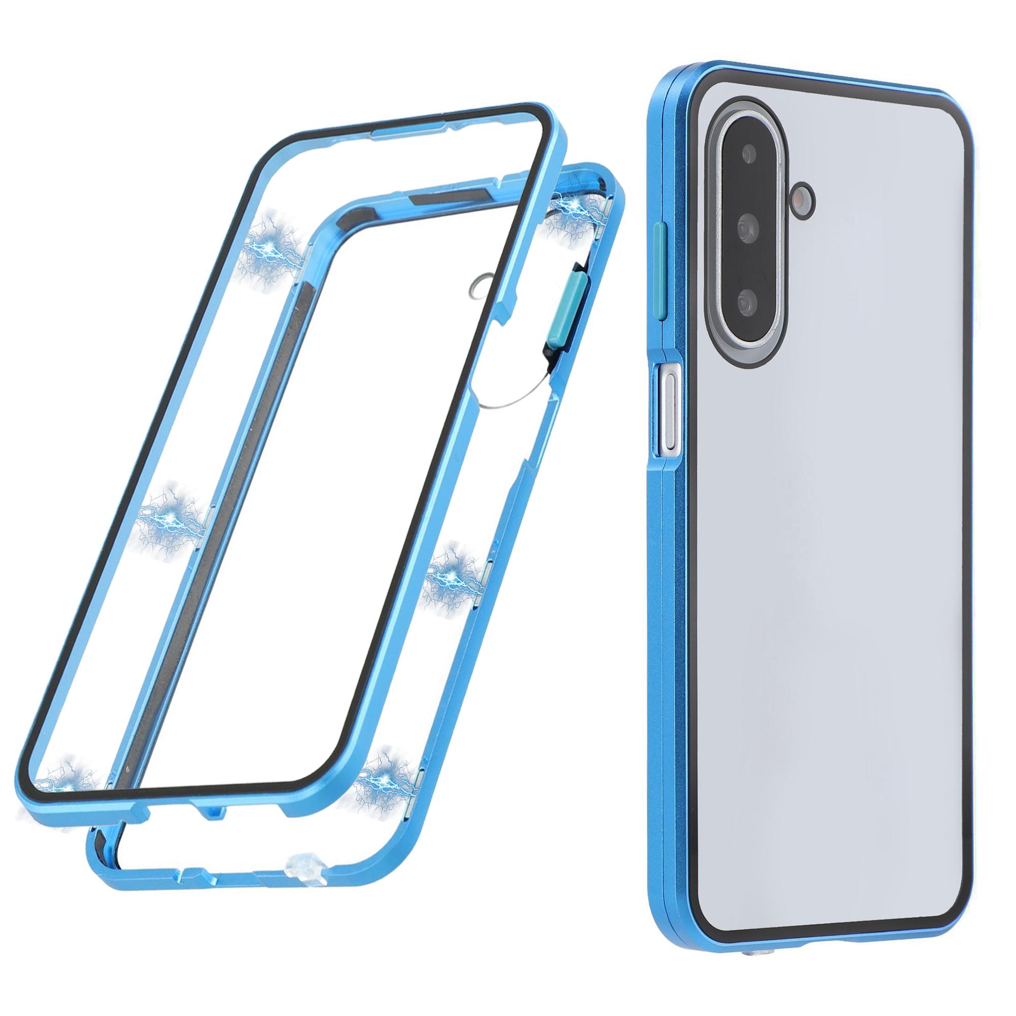 

For Samsung Galaxy A26 5G Case Double-Sided Tempered Glass Magnetic Clear Phone Cover Blue