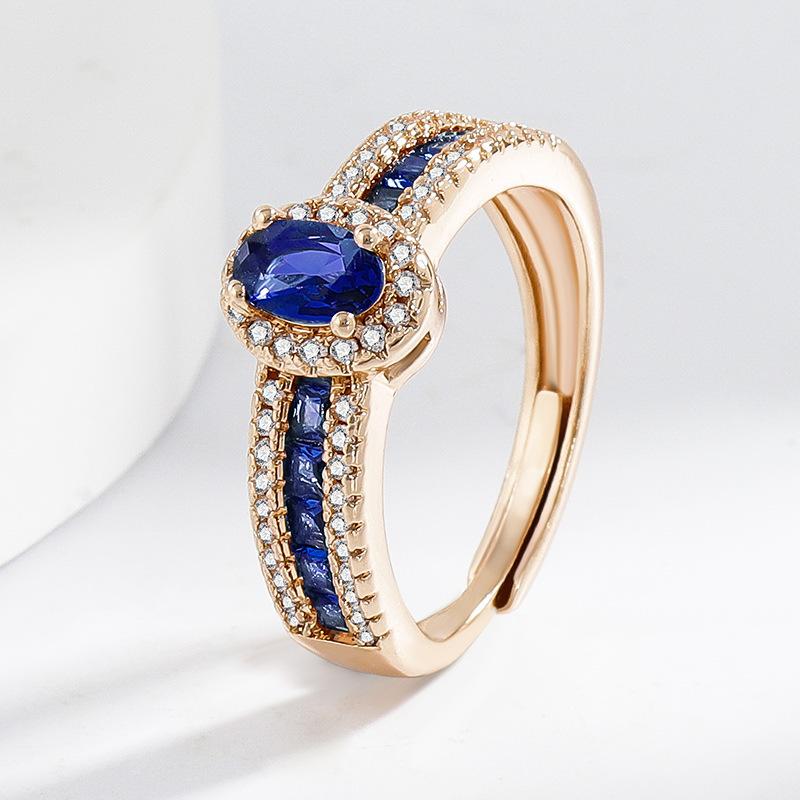 2026 Champagne Inlaid Zircon Colored Ring Light Luxury Open Index Finger Ring Muse Jewelry Resizable