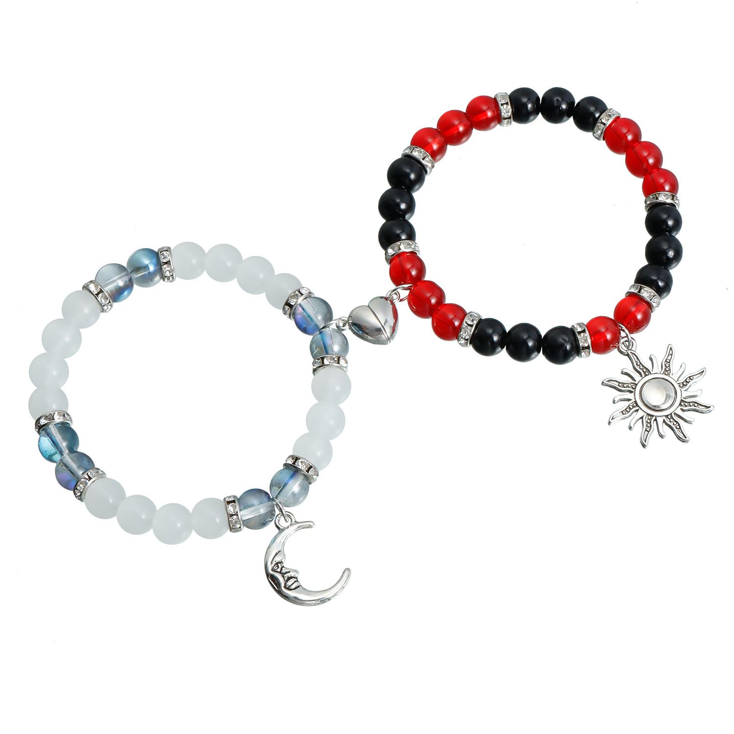TEMU hot sale, spider sun crescent moon love couple bracelet, crystal beaded magnet suction bracelet