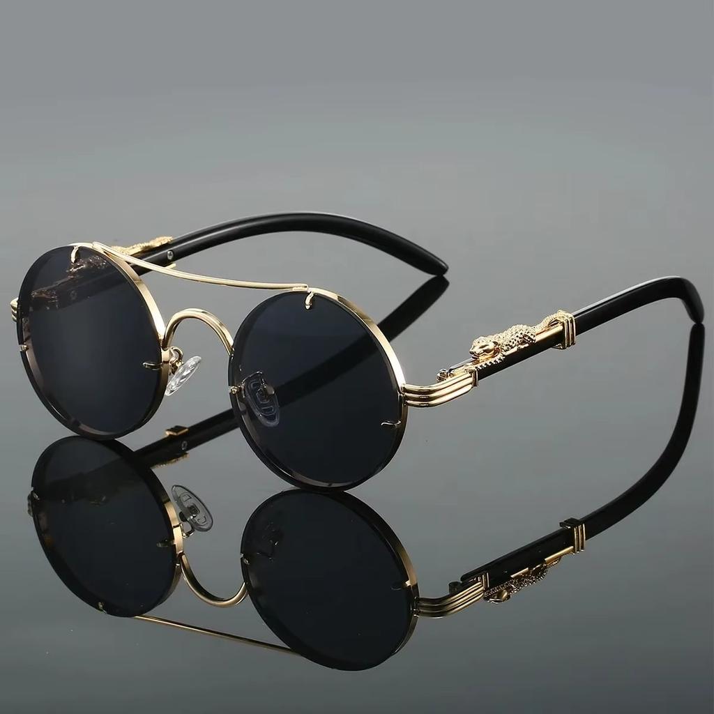 Vintage Punk Round Sunglasses Men Fashion Double Bridge Multicolor Shades Women Retro Trendy Brand Luxury Design Sun Glasses