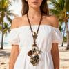 Adjustable Tribal Necklace With Alloy Pendant Waxed Cord Chain And Wood Beads Artistics Jewelry Accessory