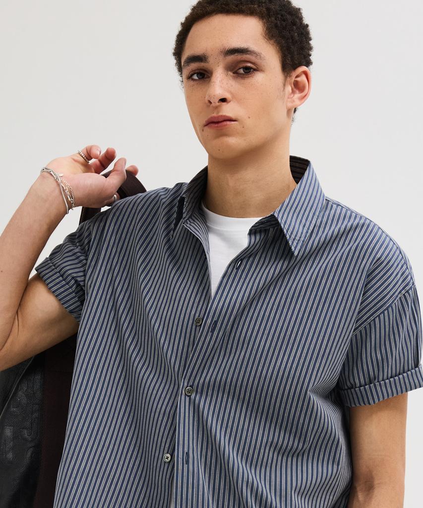 LEIRE Essential Striped Short Sleeve Shirt [Navy]
