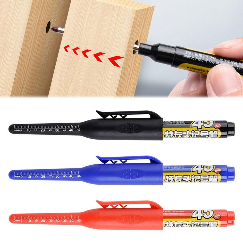 Black/Blue/Red 45mm Deep Hole Marker Pens Long Nib Head Carpenter Pen Waterproof for Measuring Woodworking Office Supplies