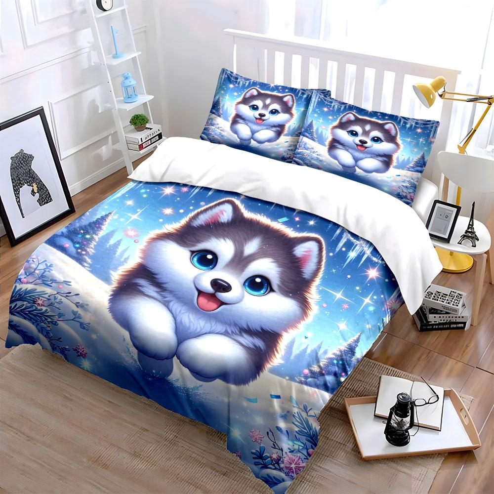 "Frosty Husky Wonderland Bliss" Bedding Sets Duvet Covers Pillowcases(1* Duvet Cover 2* Pillowcases Without Duvet Insert)