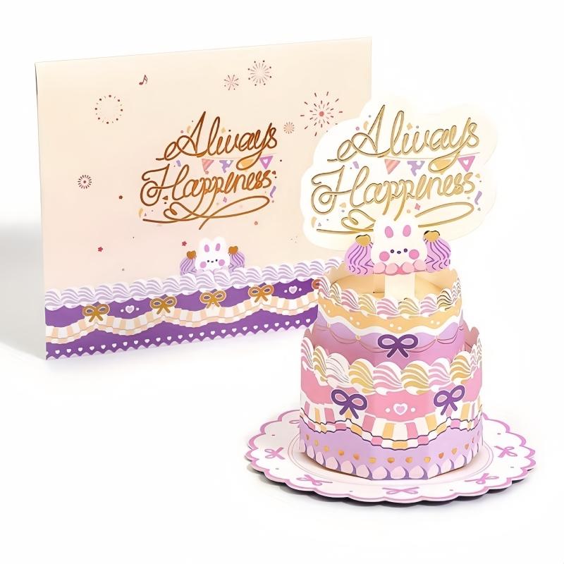 1PC 3D Pop up Happy Birthday Card with Cake Occasion Birthday Decoration Foldable Creative Blessings Cute Party Birthday Gifts