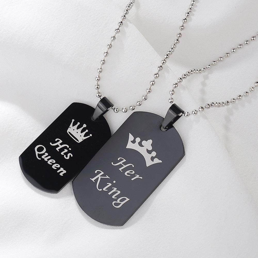 His Queen, Her King Stainless Steel Necklace for Men and Women - New European and American Style