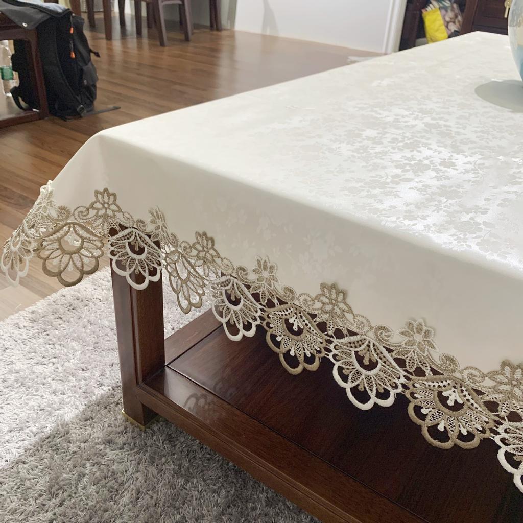 European Style Tablecloth Waterproof Oil-proof No-wash Household Leather Long Table Mat Lace Edge Tablecloth Thicken Tablecover
