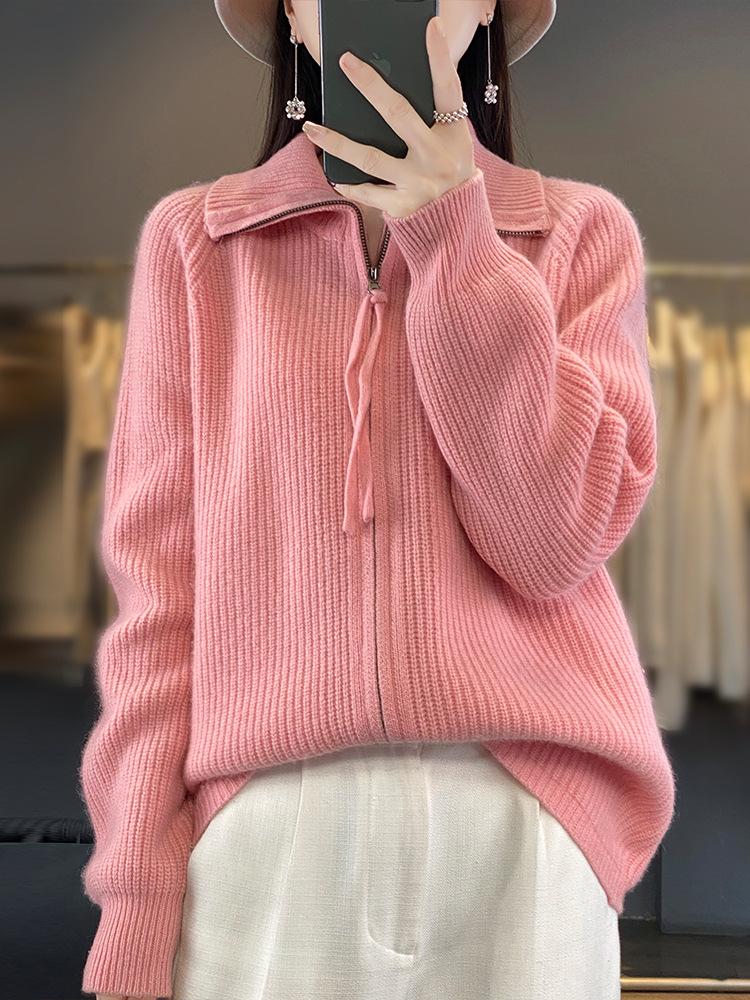 Women's Autumn/Winter 100% Wool Zipper Cardigan Coat