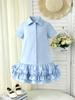 Girls' Short Sleeve Shirt Dress, Ruffle Hem Casual Summer Dress for Kids 1-8Y
