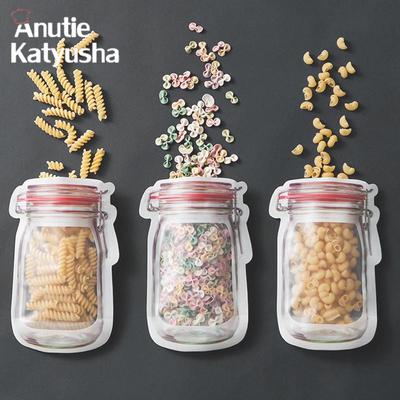 Aufbewahrungstasche für Lebensmittel, Kekse, Snacks, Nahrungsergänzungsmittel für Kinder, Einmachflaschenform, Aufbewahrung mit Reißverschluss