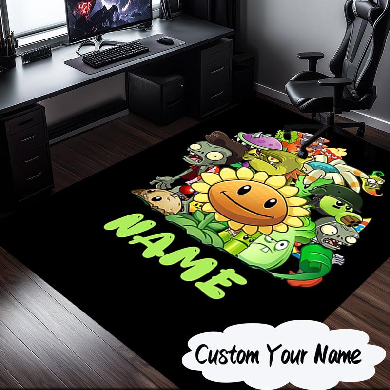 Custom Name Zombies Battle Rug for Living Room, Game Rooms, Office, Bedroom, Floor Mat Playful Design, Fan Gifts Christmas Decor