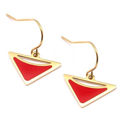 [Q1018] - Σκουλαρίκια σχεδιαστή ατσάλινα 'Boho' κόκκινα χρυσαφί - 18x10 mm