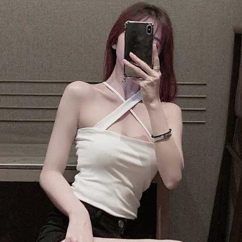 Sling Vest Women's Short Bottom Design Sense Niche Wear Tight Sexy Scheming Back Cross Neck Top