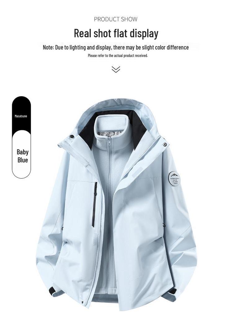 Camel Unisex 3-in-1 Mountaineering Jacket: Graphene-Lined, Windproof, Waterproof, and Warm, New Style, Two-Piece Set.