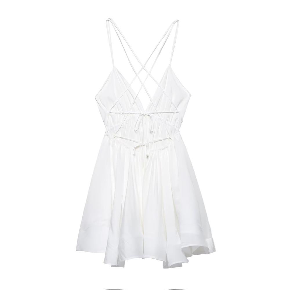 2025 Spring/Summer Women's Sweet Backless V-Neck Spaghetti Strap Swing Dress