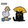 Weather-themed Brooch Enamel Brooch, Rainy Day Animal Pin, Black Cat Umbrella Duck Treading Water Rain Accessories Badge, Vivid Expressions