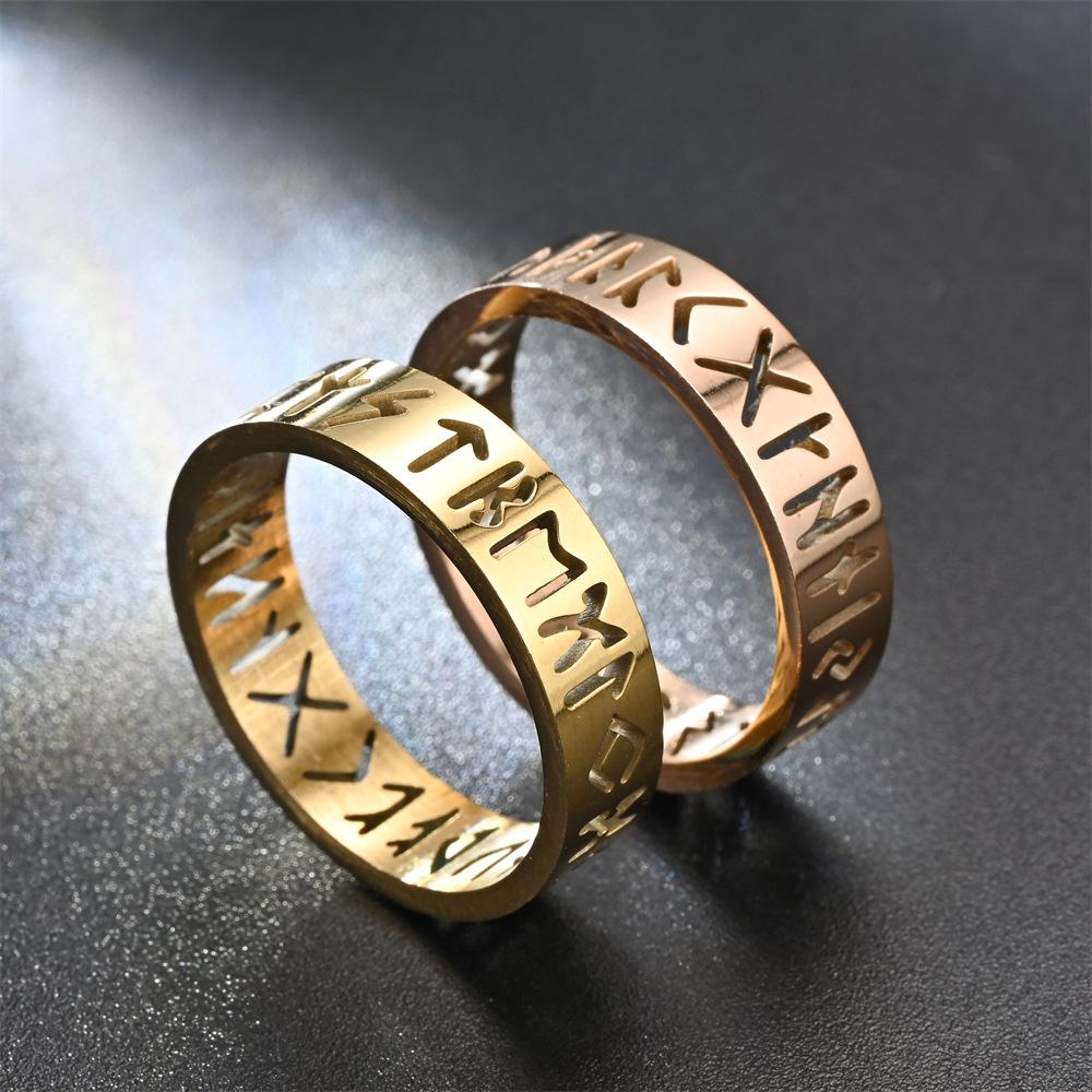 Nordic Hollowout Odin Amulet Vintage Rune Ring for Men Stainless Steel Character Ring Wedding Jewelry Valentine's Day Charm Gift