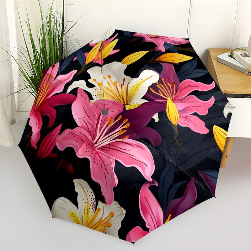 1pc Lily Floral Pattern Umbrella with Plastic Handle,Suitable for All Seasons Umbrellaptys26094