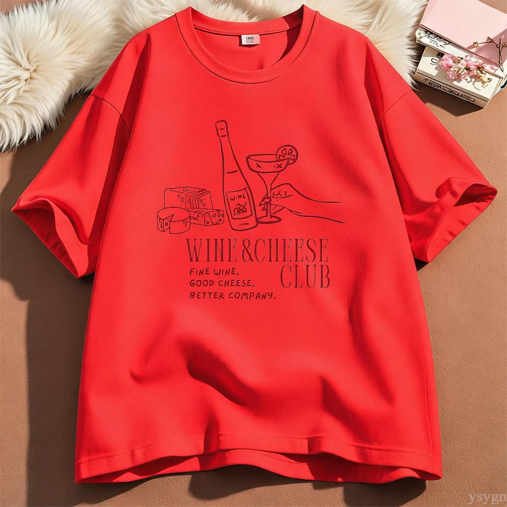 Unisex Wijn en Kaas Club Patroon Y2k Ronde Hals T-shirt Zomer Lente Korte Mouwen Grafische T-shirts Zomer Streetwear Y2K
