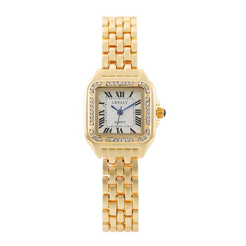 Trendy Women's Quartz Square Diamond Watch with Steel Band