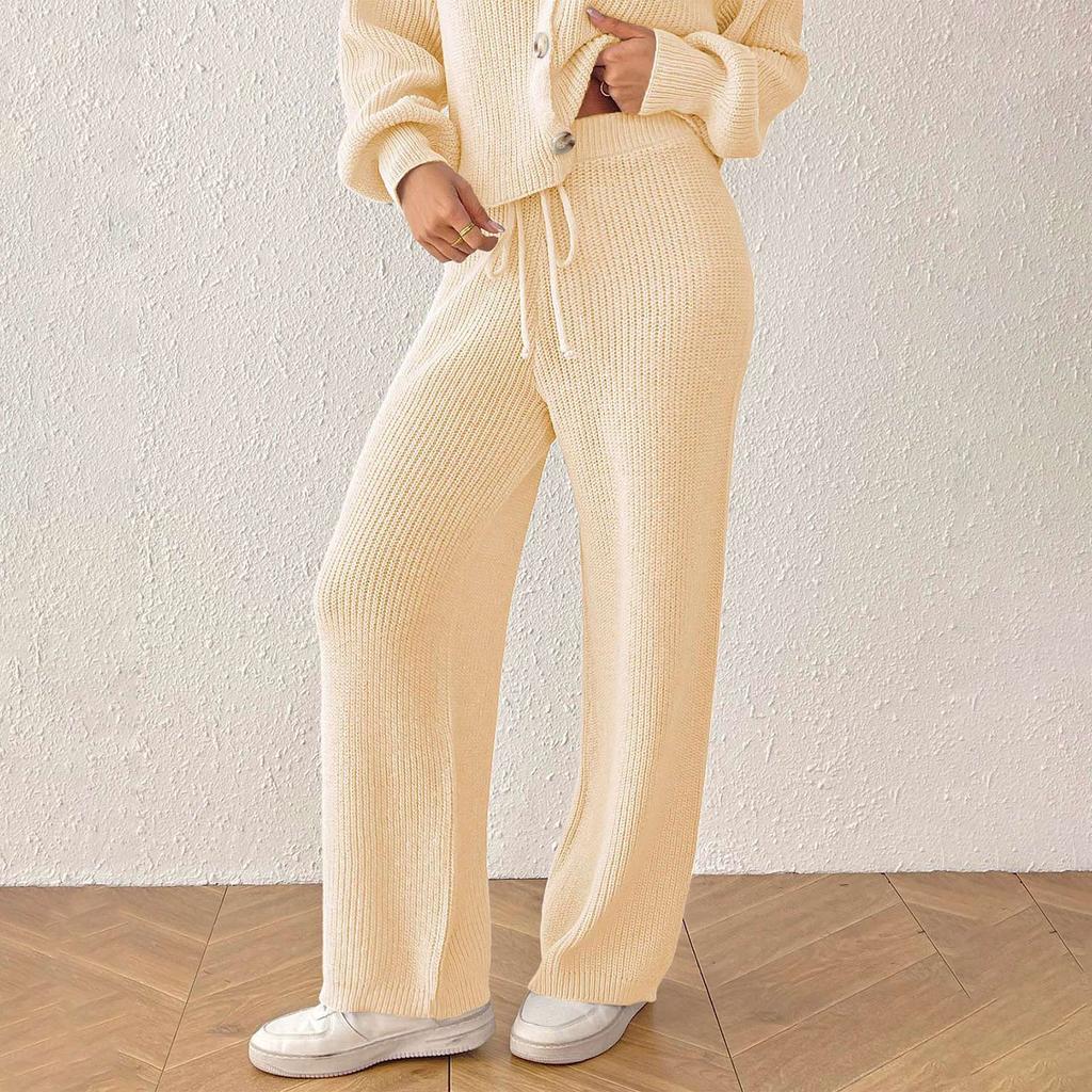Pantalon en laine confortable et chaud pour femme avec cordon de serrage et ceinture à nouer, pantalon de survêtement, pantalon long, pantalon droit et pantalon large.