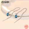 925 Sterling Silver Blue Crystal Long Chain Dangle Earrings for Women Wedding Jewelry
