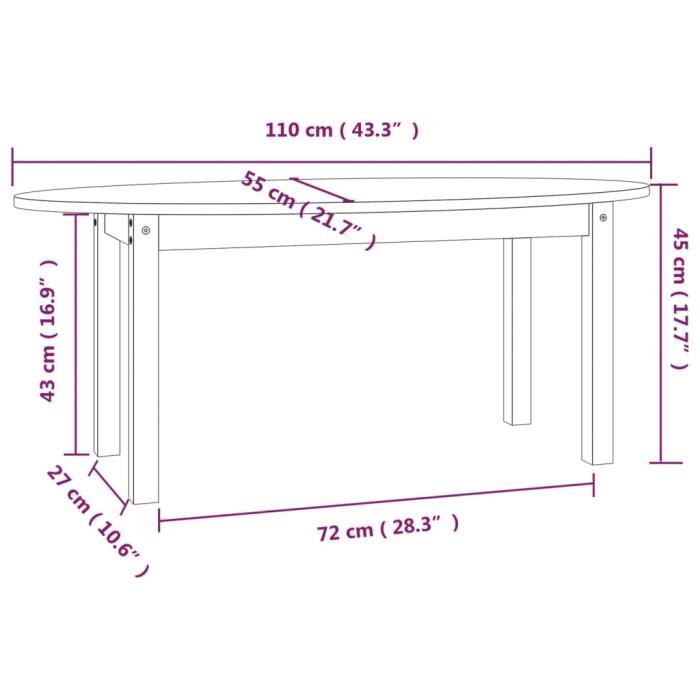 VidaXL Table basse Gris 110x55x45 cm Bois massif de pin 822344