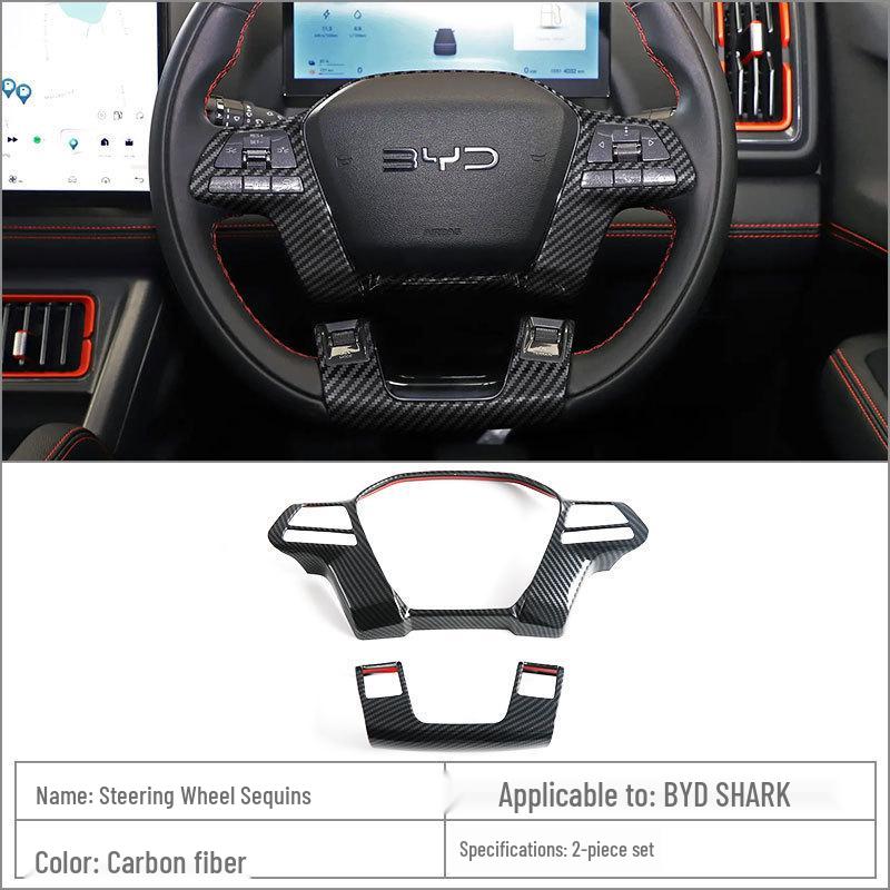 BYD Shark Carbon Fiber Interior/Exterior Trim & Gear Shift Knob, Armrest, Steering Wheel Set.