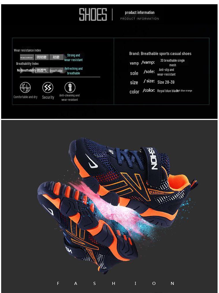 Boys' Mesh Breathable Sports Running Shoes for Spring, Summer, and Autumn
