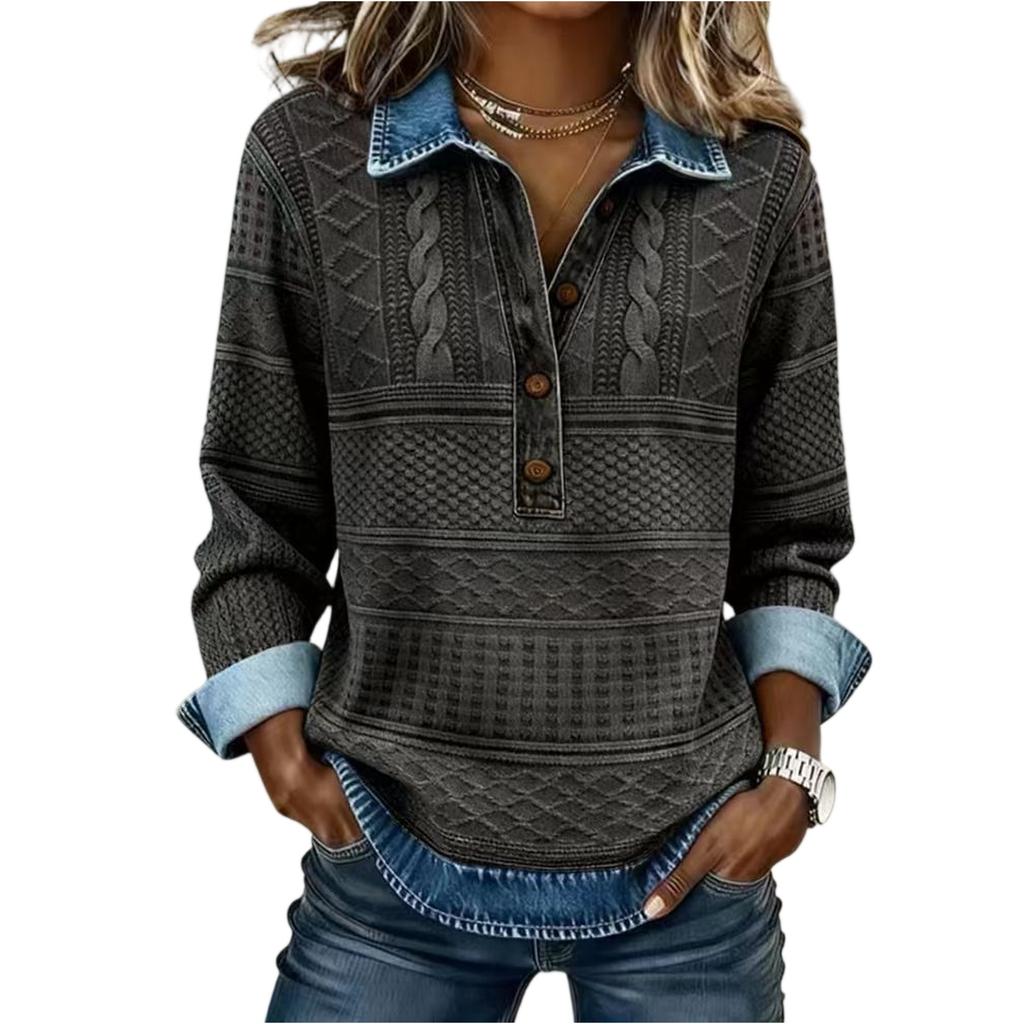 Women's Vintage Print Loose-fitting Long-sleeved Top
