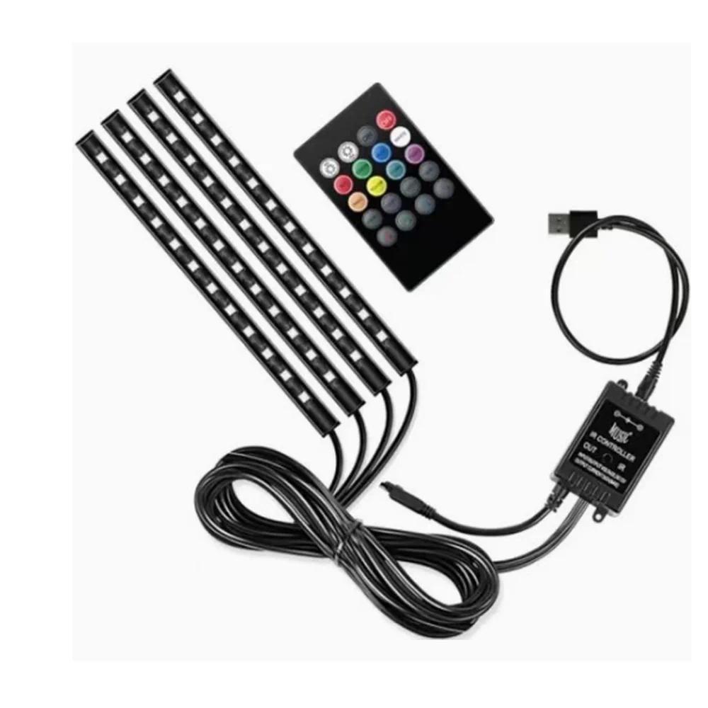 48 LED Auto Ambientebeleuchtung Fußraum Hintergrundbeleuchtung Streifen Auto Bunte Atmosphäre Dekorationslampe USB App Fernbedienung Atmosphäre Lampe Auto Zubehör Remote-controlled version-1pc