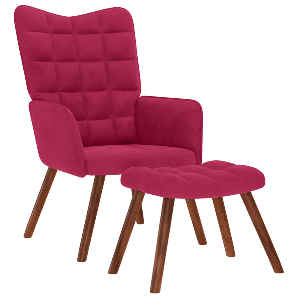 Armchair with Footrest, Wine Red, Upholstered In Velvet