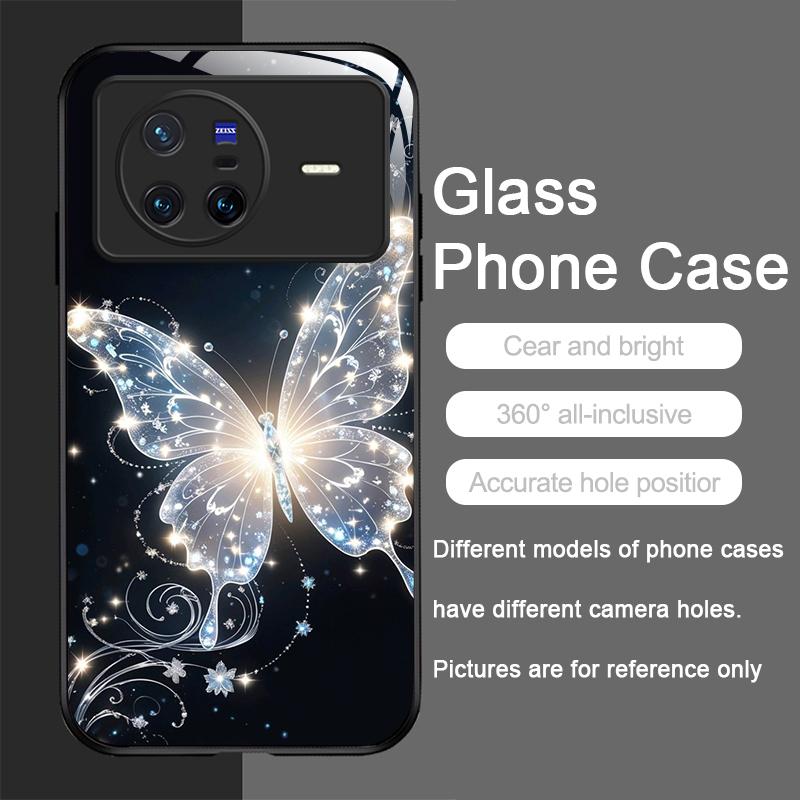 

Luxury Colorful Butterflies Pattern Tempered Glass Phone Case for OPPO Reno 13F 12 11 10 Pro Plus Find X8 X3 Lite A94 A58 Cover Oppo A60 4G