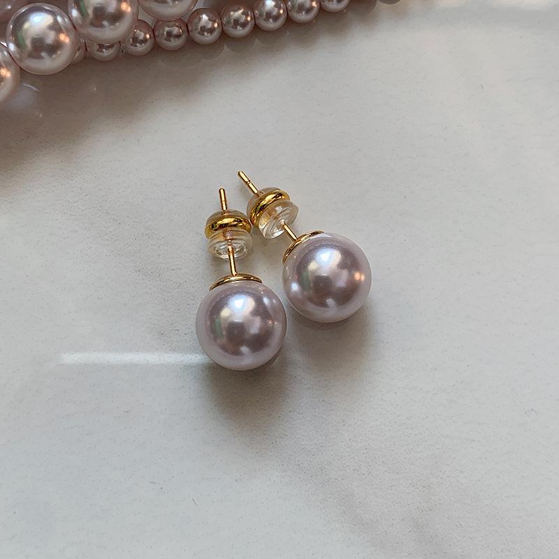 

Sterling silver aurora purple steamed bread big pearl stud earrings women s light luxury high-end sense new popular fashion commuter earrings
