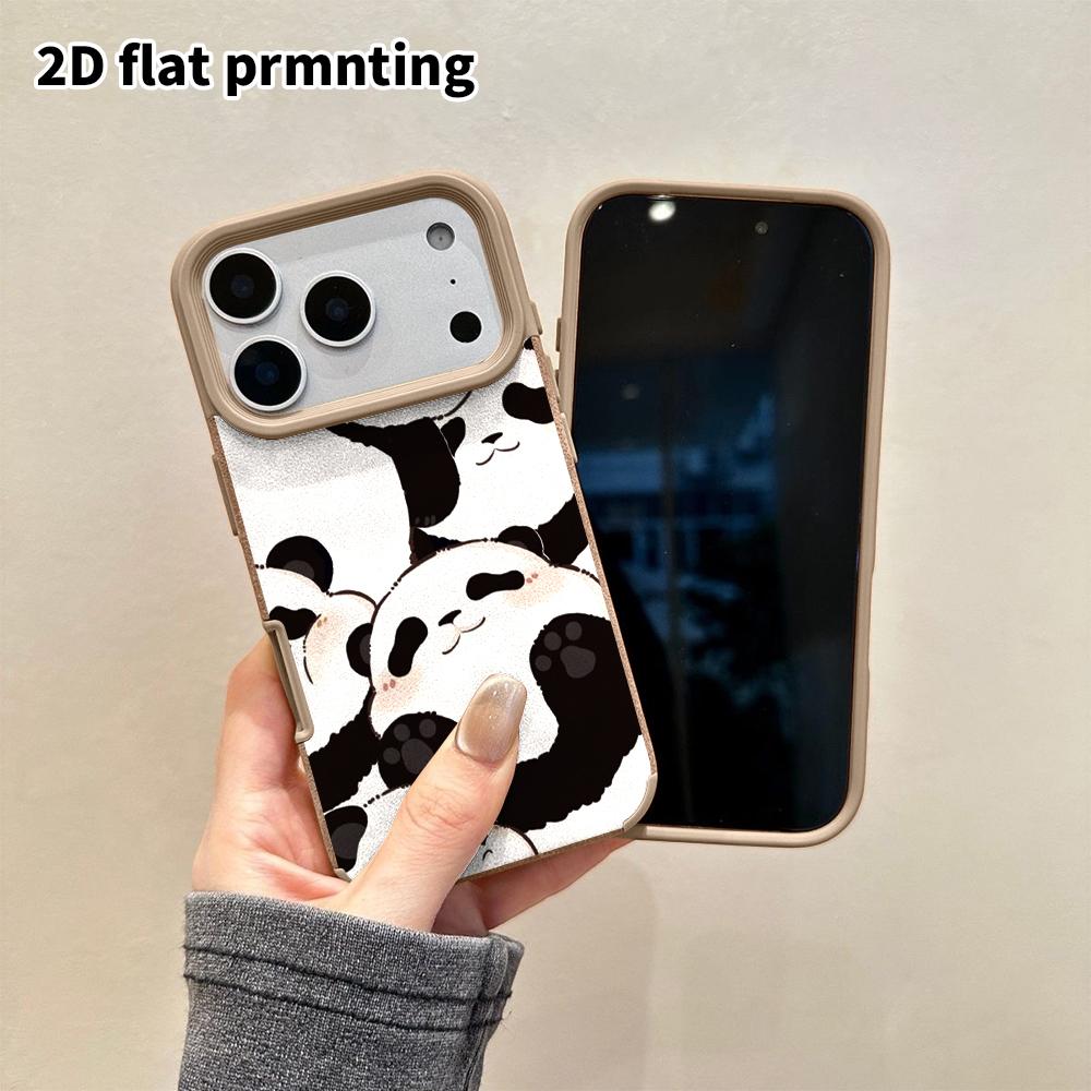 Phone Case: 2D Flat Lambskin Suitable for iPhone 18 17 16 15 14 13 Pro Film Protective Case, Cute Chubby Panda, Christmas and Halloween Gift
