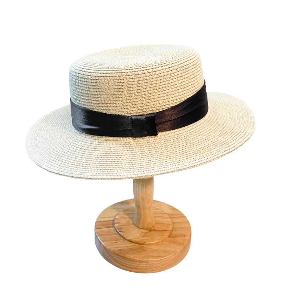 French Style Straw Woven Hat Elegant Women's Sun Hat Simple Beach Flat Top Hat  Seaside