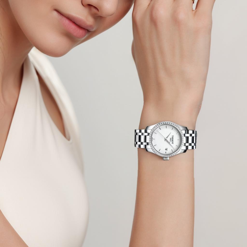 Tissot T TREND Quartz Movement 100m Water Resistance Women's Watch 32mm White Dial Stainless Steel Case T035.210.61.011.00