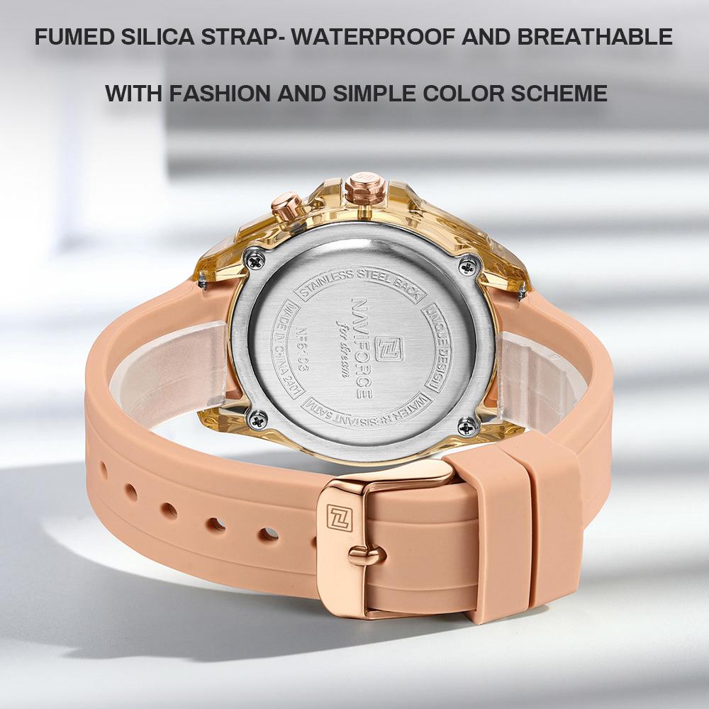 Naviforce Women's Simple Watch Quartz Movement Luminous Pointer Waterproof 50m Silicone Strap Lightweight Women's Girls Casual Fashion Watch NF6103