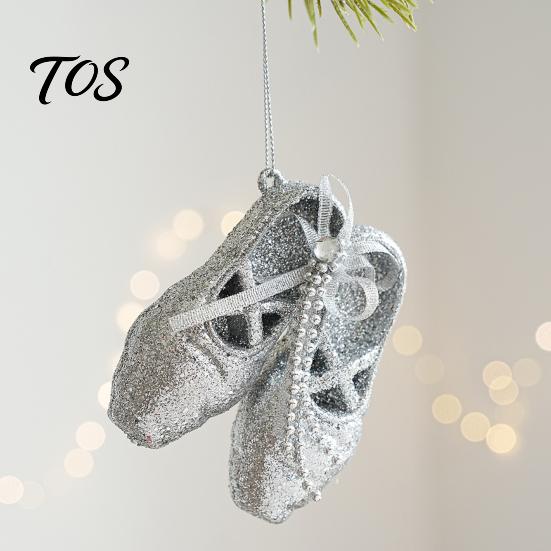 Dance Themed Christmas Tree Decor Glitter Ballet Shoes Ornament, Plastic Dancing Hanging Holiday Home Party Ornaments Decoration with Bow for
