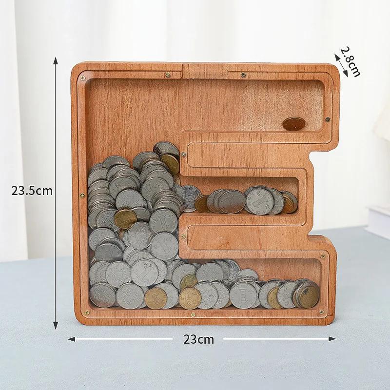 23cm Large Size Twenty-six Letter Piggy Bank Wooden Coin Money Saving Box Jar Coin Storage Box Desktop Ornament Home Decor Craft
