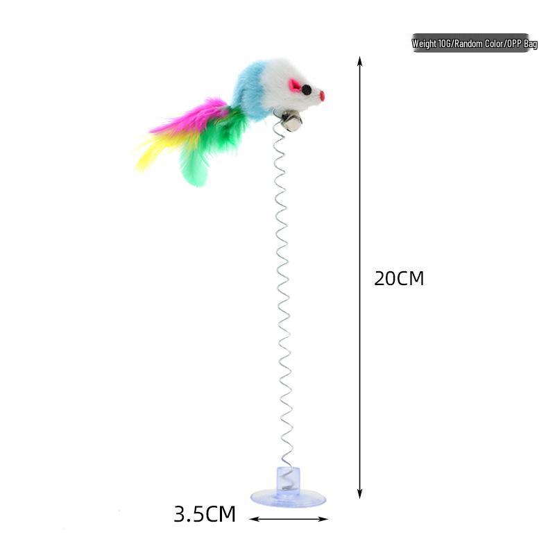 Cat Suction Cup Spring Wand Toy with Feather & Bell