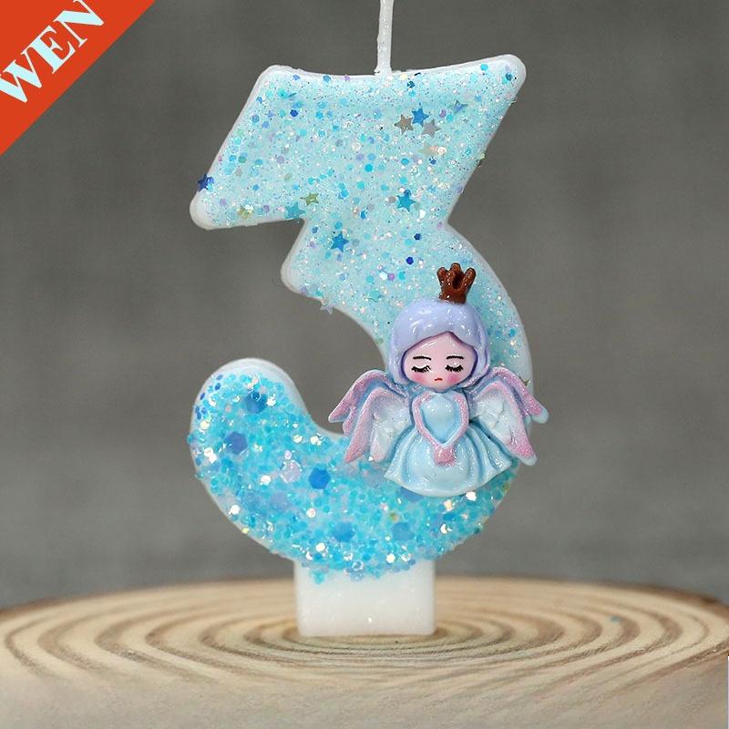 Princess Frozen Birthday Candles 0-9 Number Glitter Cake Candle Kids Girls Birthday Party Cake Topper Decoration Supplies