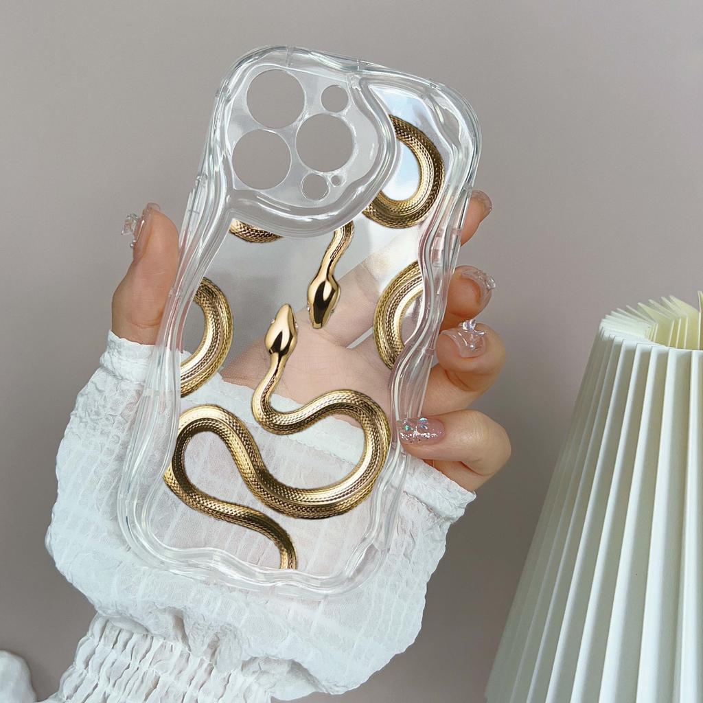LZ5 Butterfly Černo-zlatý Hadí Průhledný Měkký Vlnitý Pouzdro na Telefon pro iPhone 15 13 Pro Max 12 Mini 14 8 Plus XS Max XR 6 Ochranný Zadní Kryt